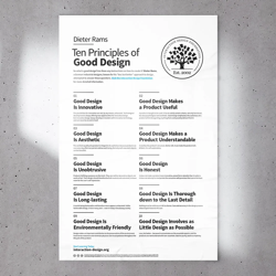 Poster design featuring the ten principles of good design by Dieter Rams.
© Daniel Skrok and Interaction Design Foundation, CC BY-SA 3.0