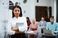 Mixed race teacher posing by board 2021 09 24 03 57 54 utc