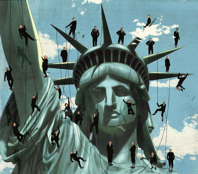 These foreign-born entrepreneurs scaled Fortress America’s hostile immigration system to become billionaires, but it’s gotten even tougher and the next generation might not be so fortunate. ILLUSTRATION BY EMMANUEL POLANCO