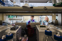 In a lab.

(Photo courtesy of the University City Science Center)