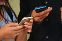 Texting Mobile Phones Hands Two Text Phone Mobile