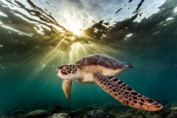 Rare green sea turtle chelonia mydas swimming i 2022 03 07 23 52 16 utc