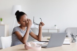 Tired bored smart young african american girl take 2021 12 09 08 19 20 utc