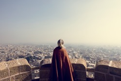 Western woman exploring jaisalmer fort rajasthan 2022 09 16 08 29 52 utc