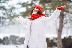 Winter smiling woman in red hat posing in a snowy 2022 11 05 03 31 35 utc